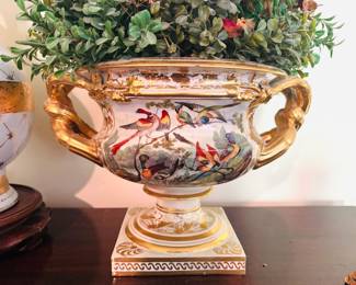 Pair of 19th Century Porcelain Urn w/ Birds