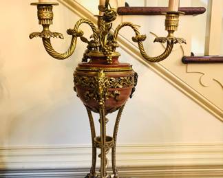 Pair of French 19th Century Marble & Gilt Bronze Candelabra Lamps