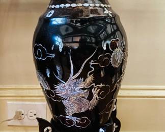 Pair of Black Dragon Vases w/ Stands