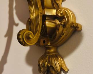 Pair of Two Candle Beautiful Gilt Bronze Putti Sconces Blowing Trumpets