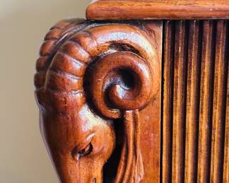Pair of Marquetry Cabinets w/ Rams Heads