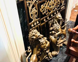 Pair of Gilt Bronze Chenet's & Gilded Fire Screen