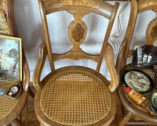 Antique East Lake Burlwood inlay cane seat chairs