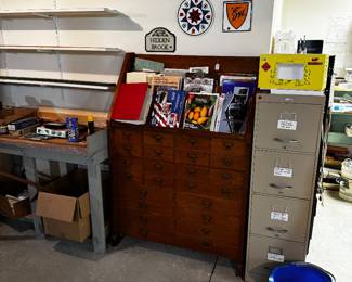 Vintage wood book display & filing cabinet