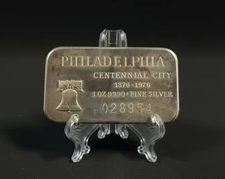 Vintage 1 oz .999 Fine Silver Philadelphia Centennial City Art Bar