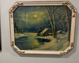 Vintage Winter Landscape Print in Ornate Frame