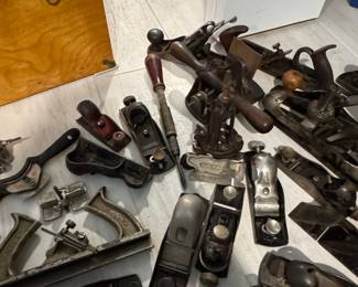 Collection of Vintage Stanley Woodworking Planes and Tools in Custom Chest