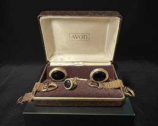 Vintage Avon Gold-Tone Mesh Cufflink and Tie Tack Set