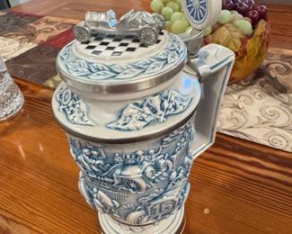Vintage 1989 Avon Racing Car Stein and Etched Glass Stein