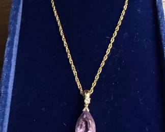 14K Gold Pear-Cut Amethyst and Diamond Accent Pendant Necklace