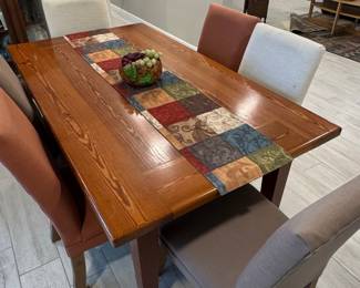 Solid Wood Dining Table and 6 Upholstered Chairs