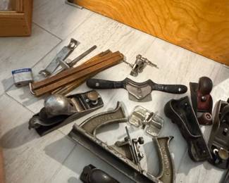 Collection of Vintage Stanley Woodworking Planes and Tools in Custom Chest