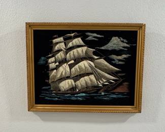 Vintage Mid-Century Clipper Ship Velvet Painting