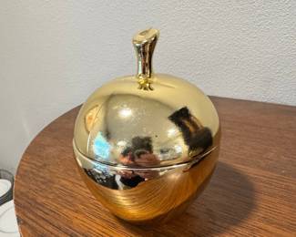 Mid-century modern gold-tone apple trinket box