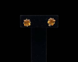 14K Gold Citrine Stud Earrings
