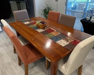 Solid Wood Dining Table and 6 Upholstered Chairs