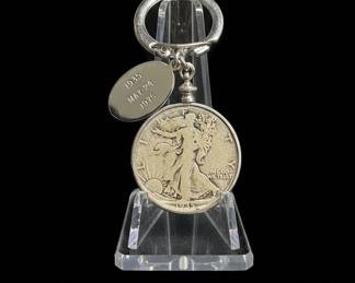 Vintage 1935 Walking Liberty Half Dollar Keychain