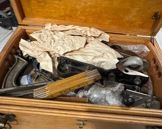 Collection of Vintage Stanley Woodworking Planes and Tools in Custom Chest