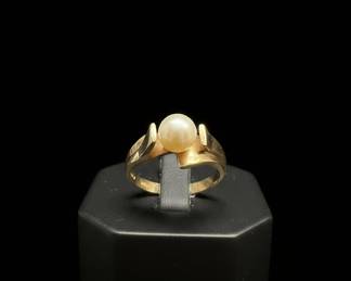 14K Yellow Gold Pearl Bypass Ring