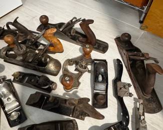 Collection of Vintage Stanley Woodworking Planes and Tools in Custom Chest