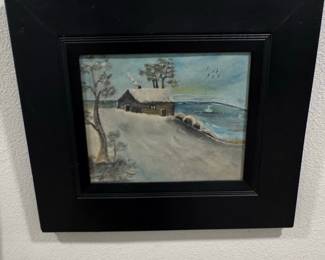 Winter Cabin Landscape Oil Painting