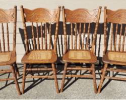 Set of 4 Farmhouse Oak Cane Seat Dining Chairs