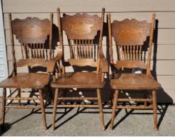 Set of 3 Vintage Oak Spindle Back Dining Chairs