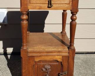 Antique Oak Washstand with Marble Top & Commode