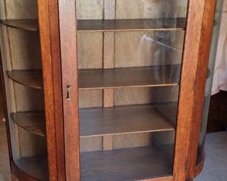 Antique Oak Curved Glass Showcase Cabinet