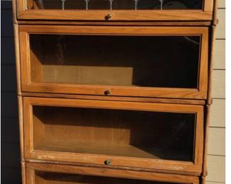 Oak Barrister Bookcase with Leaded Glass