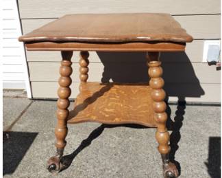 Victorian Oak Two-Tier Claw Foot Table, 28x28x30