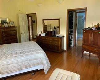 6-piece bedroom set: 2 dressers, mirror, tv armoire, 2 nightstands, headboard