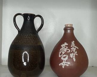 Decorative Studio Pottery and Japanese Sake Bottle