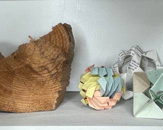Decorative Origami Sculptures and Wood Accent