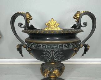 Neoclassical Style Patinated Bronze Urn with Gilt Accents