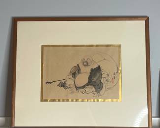 Vintage Ink Wash Painting of Hotei
