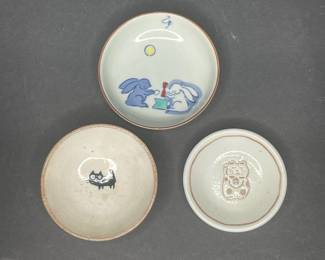 Japanese Studio Pottery Animal Motif Bowls