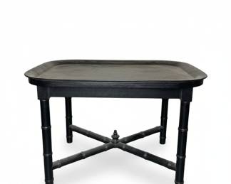 Vintage Black Lacquered Faux Bamboo Tray Table