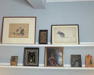Collection of Framed Decorative Wall Art and Display Ledges