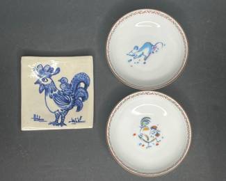 Japanese Ceramic Zodiac Dishes and Rooster Tile