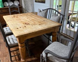 Dining Set Professional Painted and Recovered Gray Bench, two sides, two arm chairs $400 set