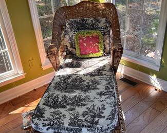 Wicker Chaise Lounge Black White Toile $300