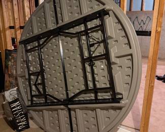 Folding Industrial Round used as dining table heavy 74" $200