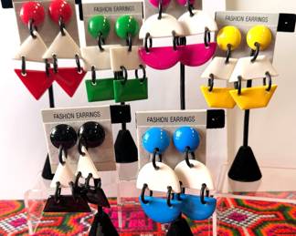 colorful 1980s earrings Deadstock