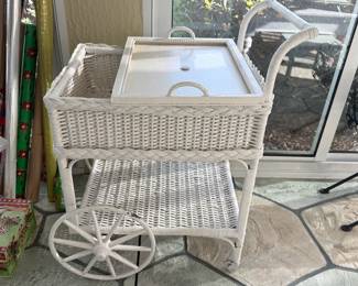 White wicker tea cart
