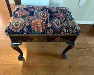 Needlepoint upholstered bench with claw feet