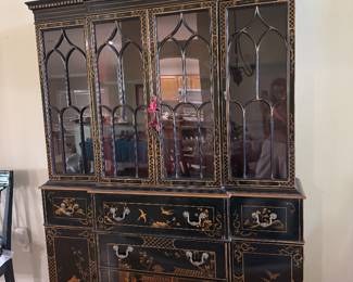 Black lacquer chinoiserie hutch