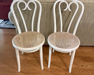 Pair of white bentwood bistro chairs