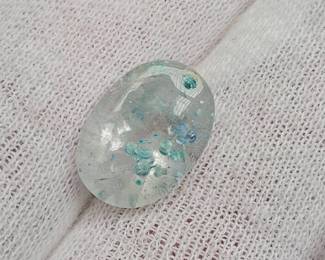 5.80 Carat Unique Natural Quartz with Blue-Green Inclusions Oval Cut