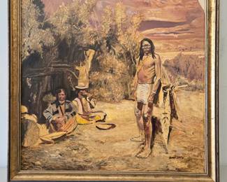 Lot #95 CK155. Original Painting on Board, Native American by Lean-To, by Gary Smith